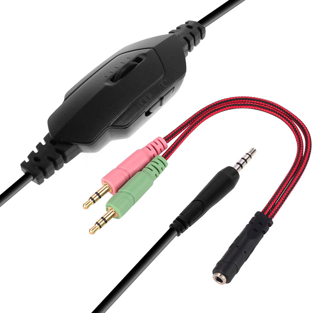 CMGH-101T Гарнитура игровая , black&red (подключение jack 3.5мм 4pin+ адаптер 2*jack spk+mic,частотный диапазон: 20гц-20,000 гц ,кабель 2.1м,размер d 250мм, регулировка громкости, микрофон на ножке) Crown Santreyd  - Вид №6