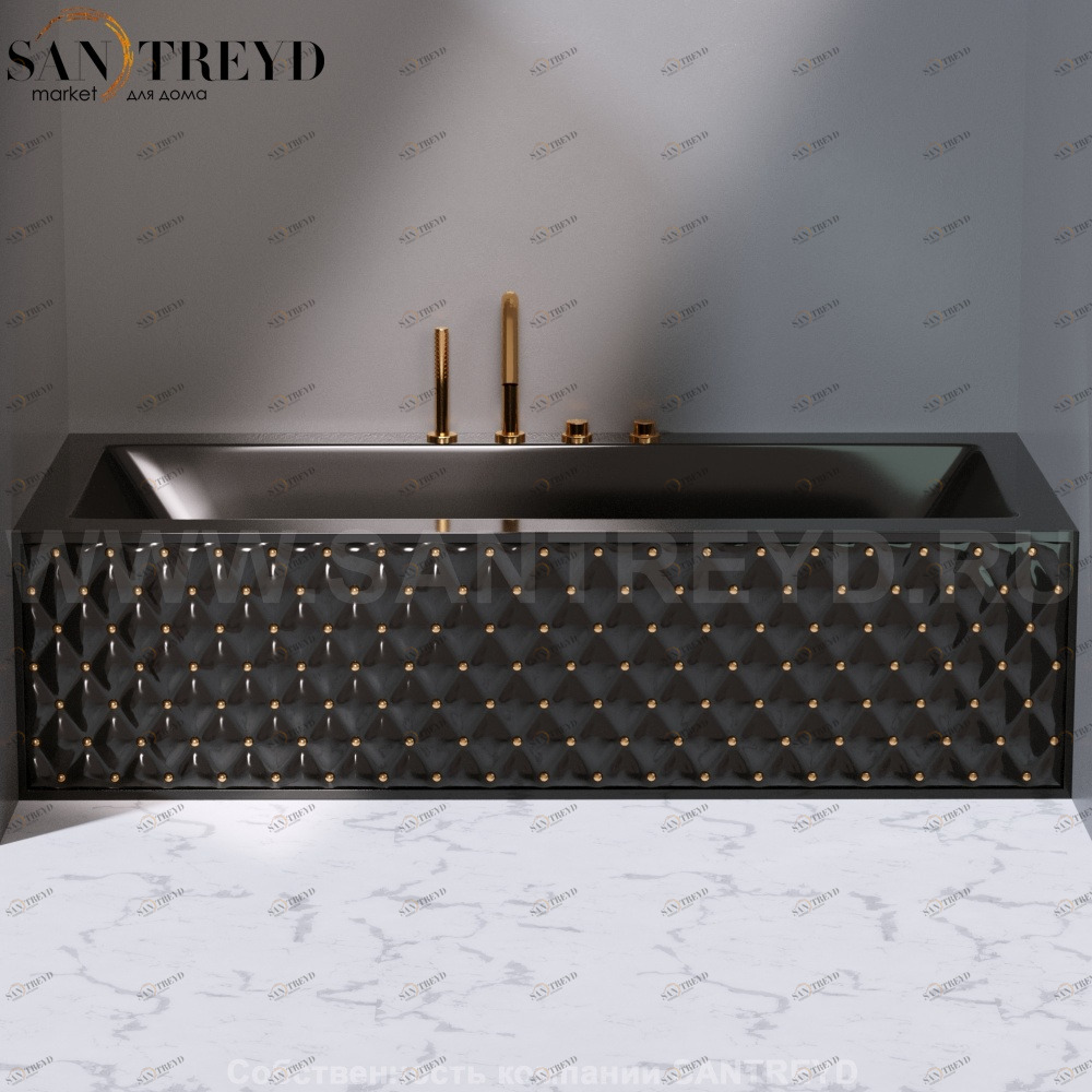 Ванна с декоративными панелями CLASS SQUARE с золотыми вставками черная AeT ITALIA GLASS DV203V0104104G