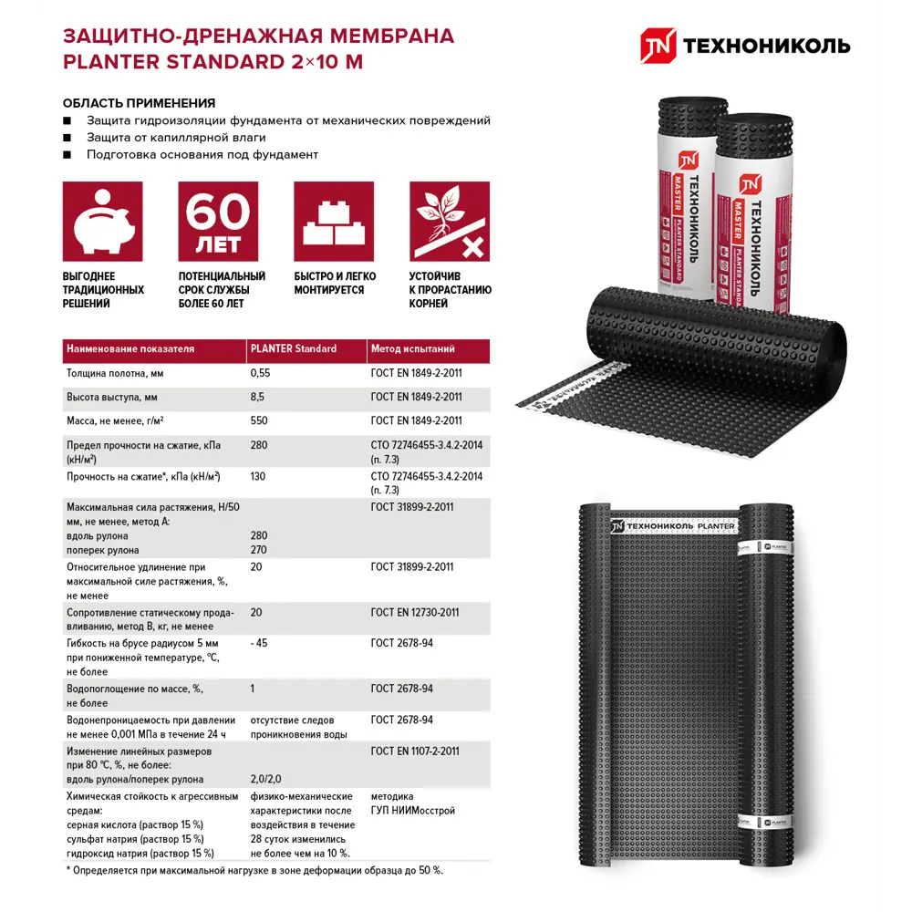 Защитно-дренажная мембрана ТЕХНОНИКОЛЬ Planter Standard для фундамента 82666507 STLM-0033323 - Вид №1