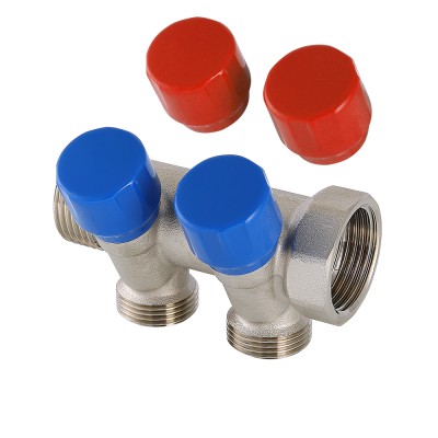 VTc.560.NE.060502 Коллектор с регулирующими вентилями и комплектом ручек Valtec 1", 2 x 3/4" 