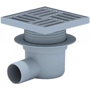 Трап горизонтальный регулируемый с выпуском 50мм, с пластиковой решеткой 100х100 мм ТА 5604