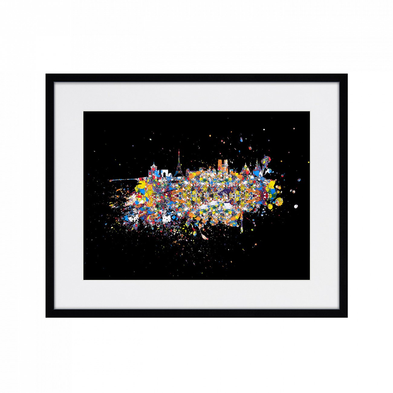 Картина в деревянной раме 52х42 см "Париж, оптимистическая абстракция на черном фоне, 2016г." КАРТИНЫ В КВАРТИРУ  264554 Белый;коричневый;разноцветный  - Вид №1