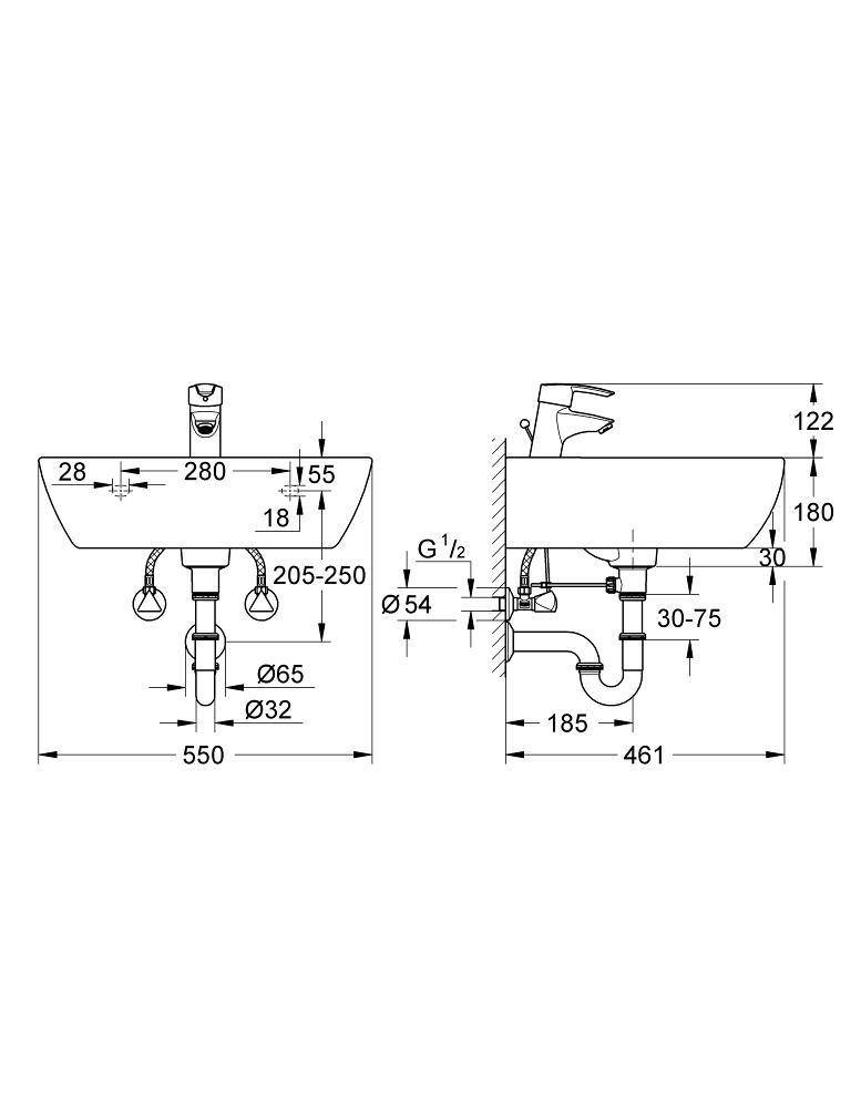 37443000 Подвесная раковина настенная прямоугольная Grohe  - Вид №1