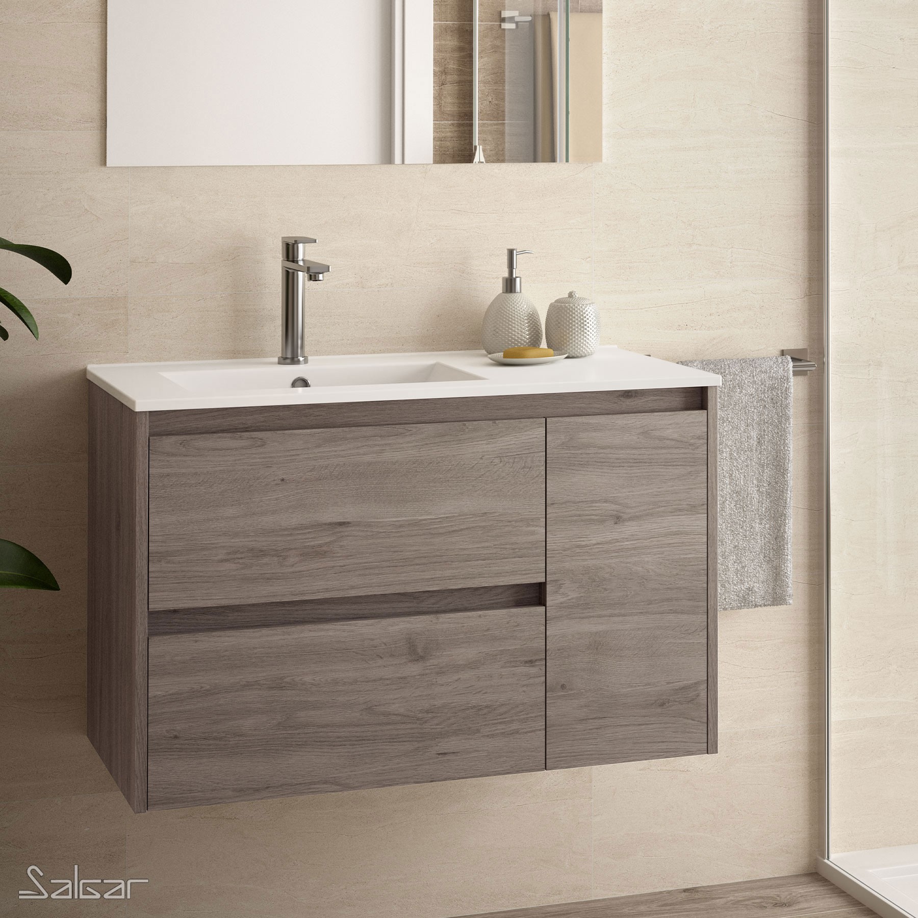 85057 SALGAR Мебель для умывальника NOJA 855 ETERNITY OAK + Раковина Робл Вечность