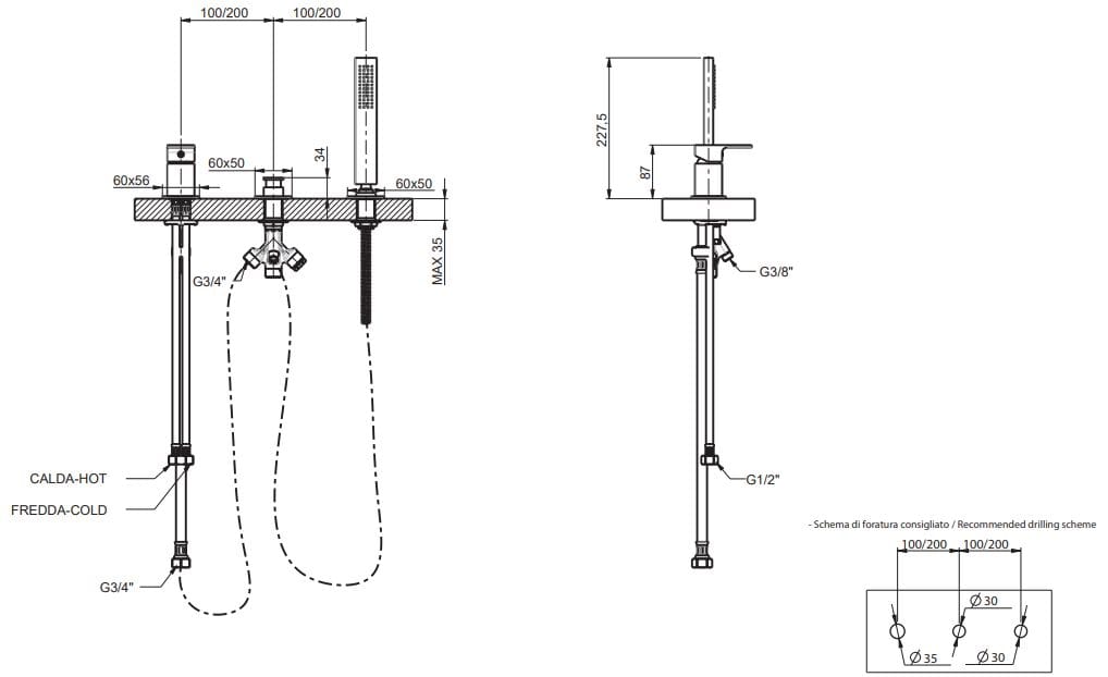 Однорычажный смеситель для ванны с ручным душем Rubinetterie Frattini Vita Due ARCH-00144336 - Вид №9
