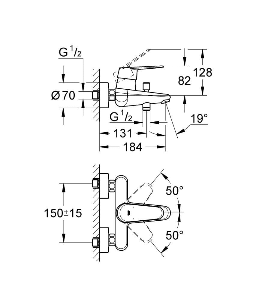 Однорычажный настенный смеситель для ванны / душа Grohe Eurodisc Cosmopolitan ARCH-00012382 - Вид №2