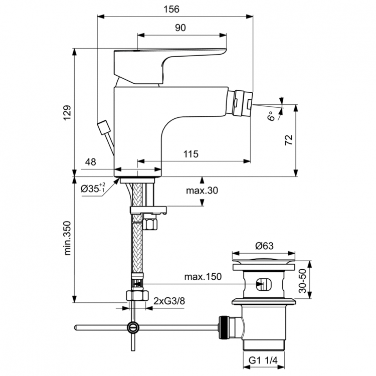 BC626AA Смеситель для биде Ideal Standard CERAPLAN III SLIM  - Вид №6