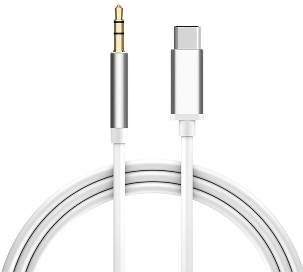 GCR-52328 Кабель аудио typec - aux jack 3,5mm, ультрагибкий, белый, серебряный, Greenconnect Santreyd 