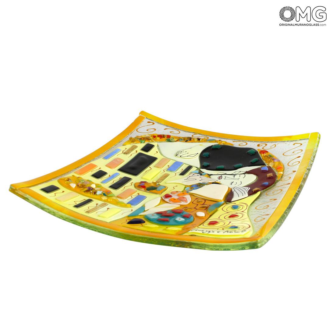 4373 ORIGINALMURANOGLASS Декоративное блюдце Поцелуй Климта - муранское стекло OMG 20 см  - Вид №1