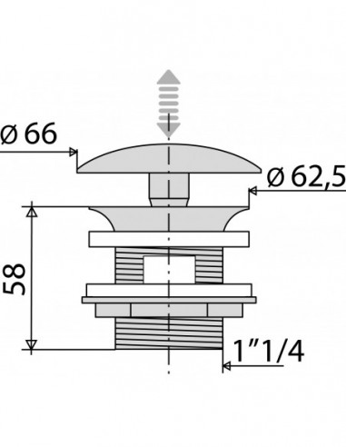122100 000 00  Слив для умывальника или умывальника с переливом, латунный клапан digiclic, h. 58 мм, хром Valentin Хром  - Вид №2