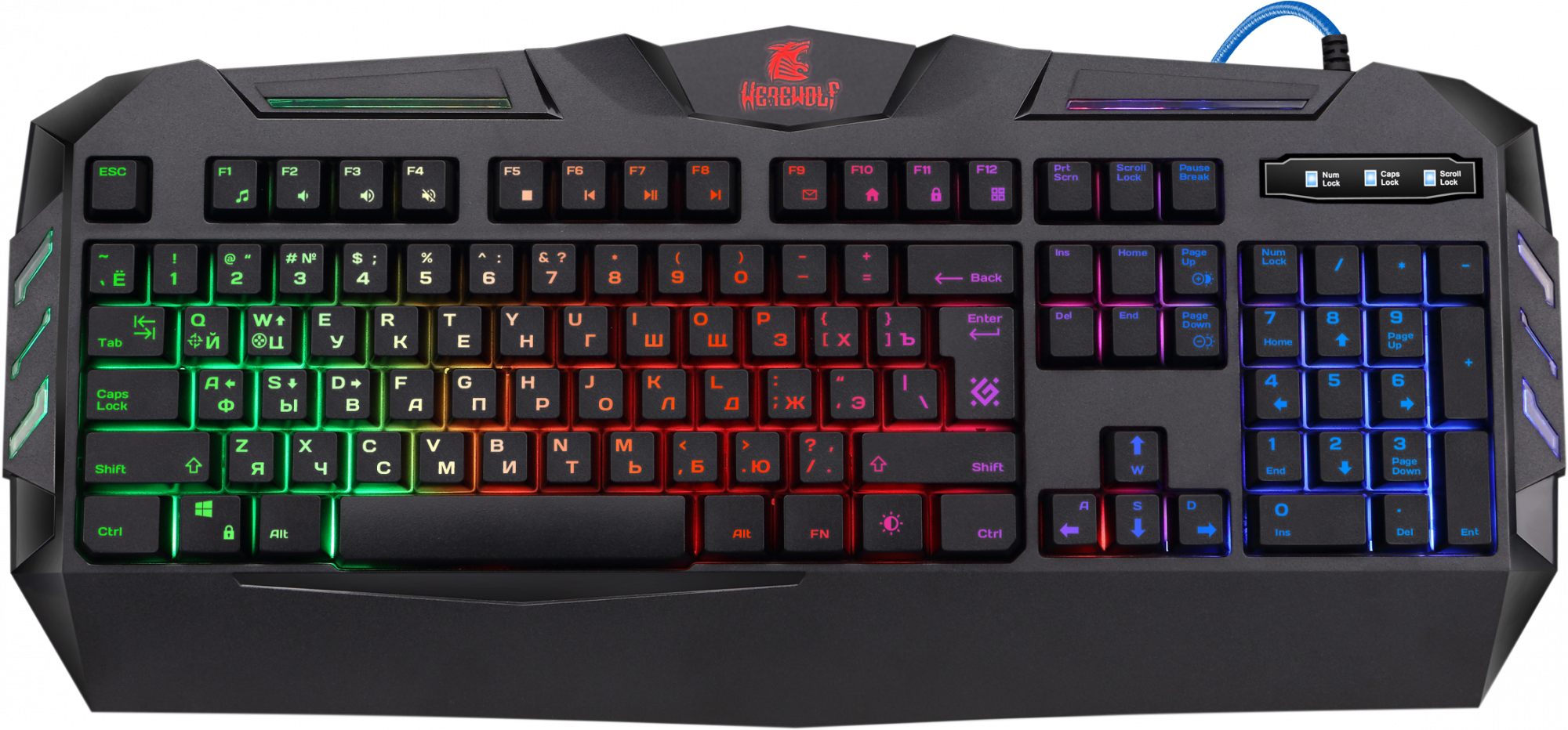 45120 проводная игровая клавиатура werewolf gk-120dl ru,rgb подсветка,19 anti-ghost Defender Santreyd 