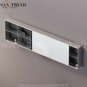 Agape 027 Настенный зеркальный шкаф 240 см. Отделка: хромированный сатин, фанера под темный дуб. Для хромированной отделки добавьте 16 % к базовой цене. AMOB027H6024RWSP