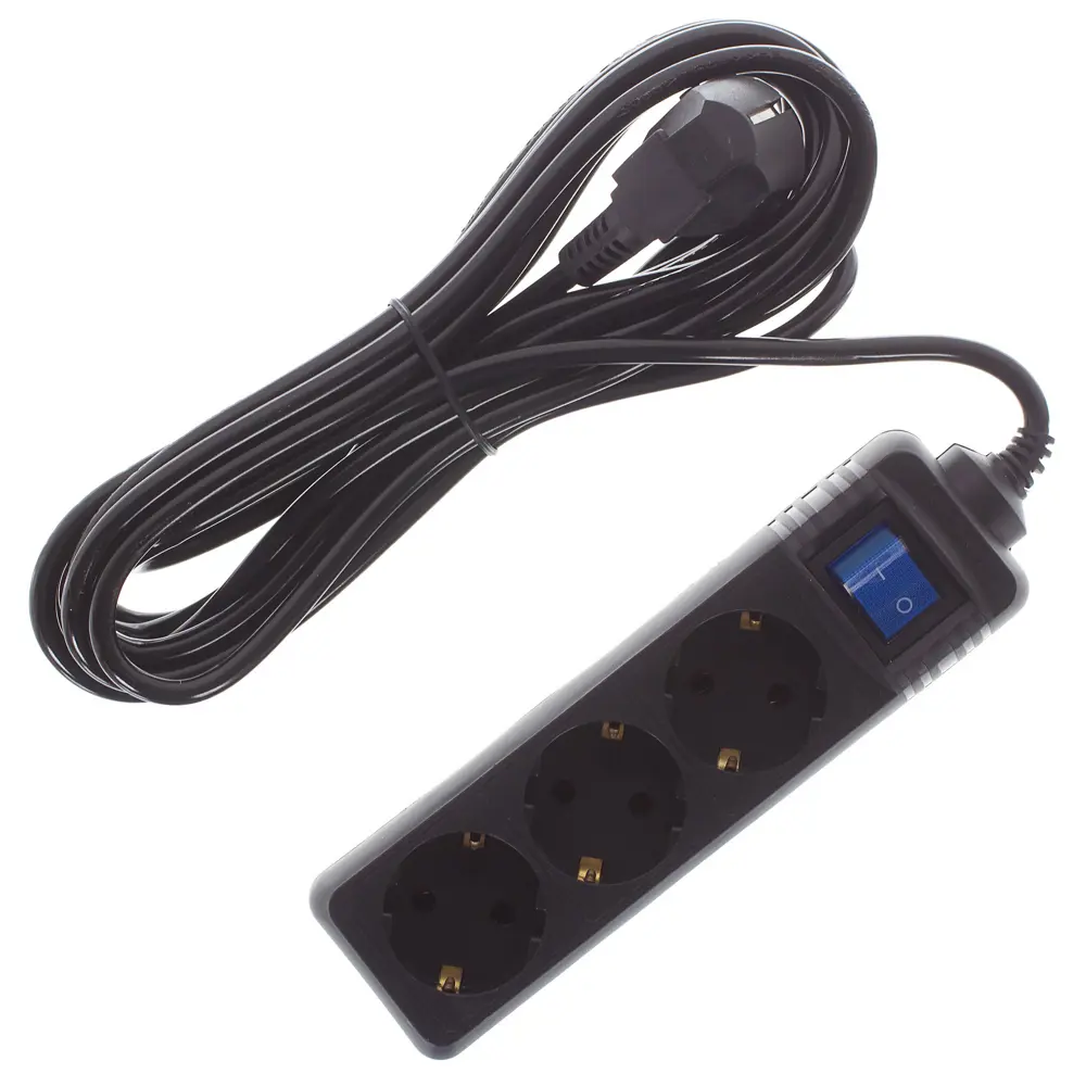 Удлинитель с заземлением 3 розетки 5 м 3500 Вт выключатель цвет чёрный SKYBEAM STLM-2052607 - Вид №1