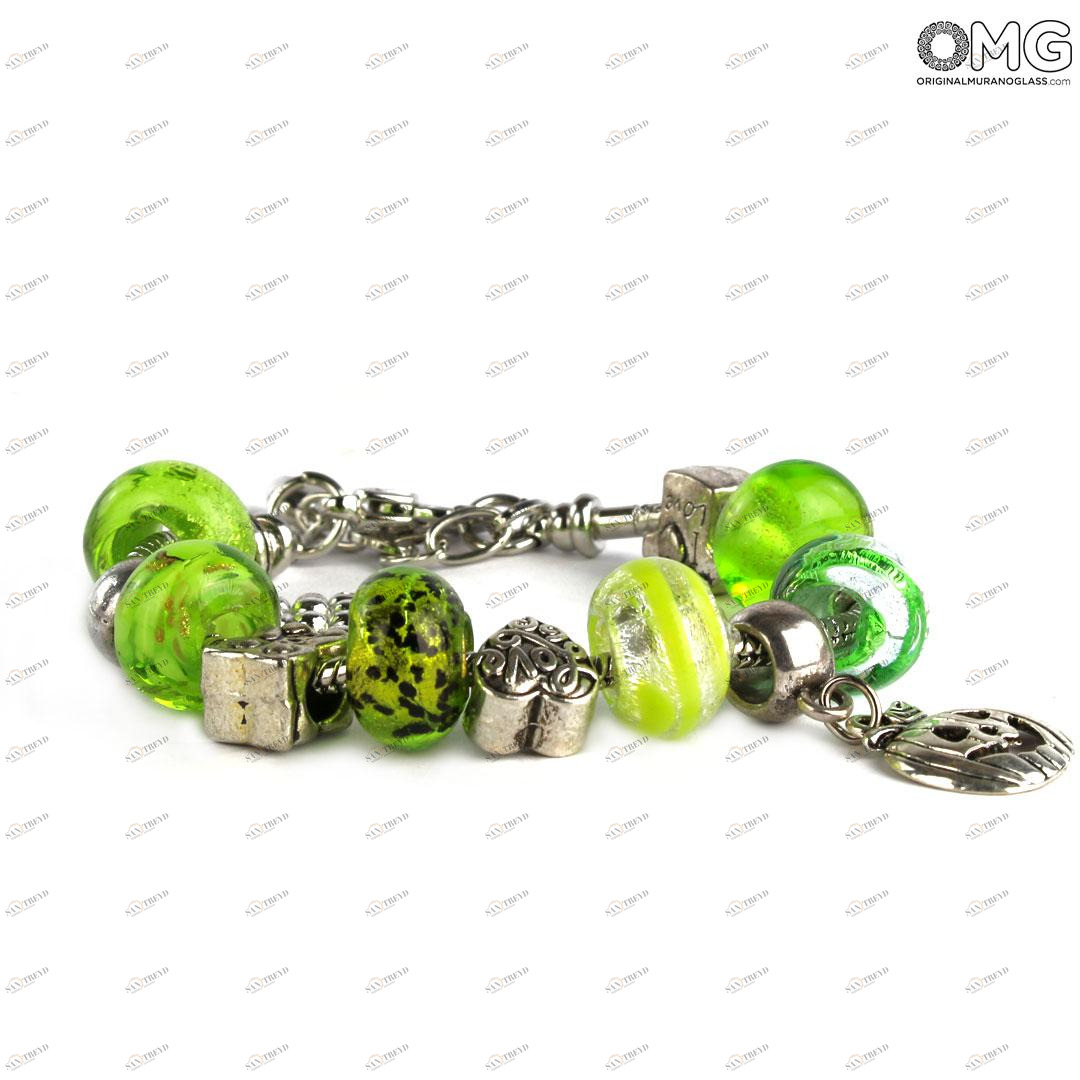 3731 ORIGINALMURANOGLASS Браслет в стиле Pandora с зелёными бусинами - муранское стекло OMG 23 см 