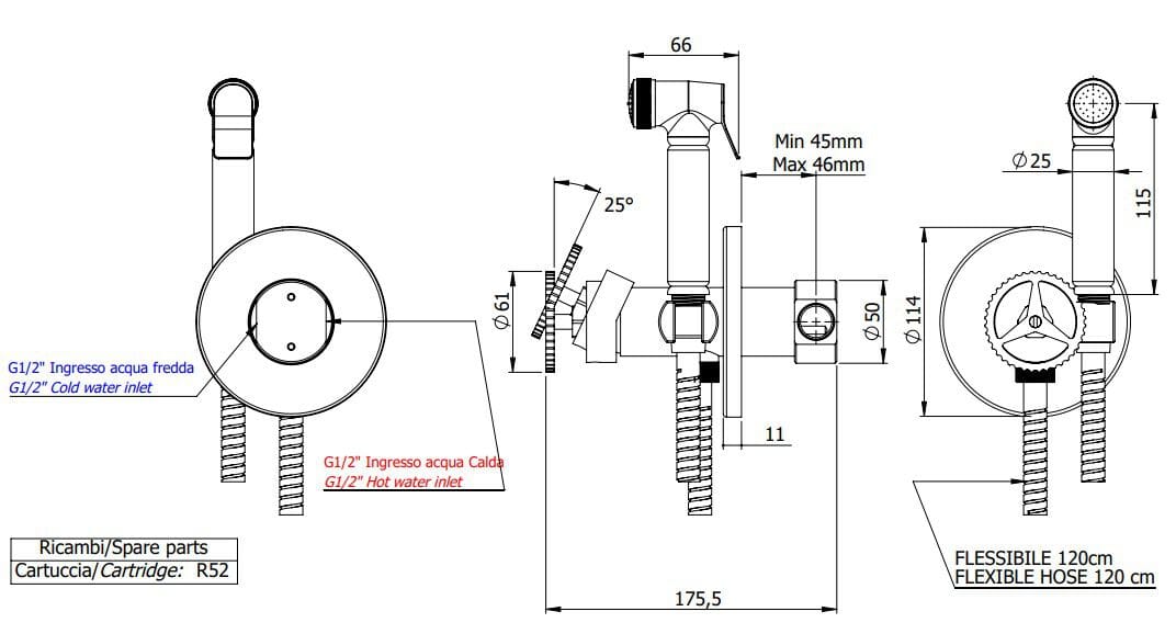 Однорычажный смеситель для душа с ручным душем Remer Rubinetterie Chrono ARCH-00067261 - Вид №2