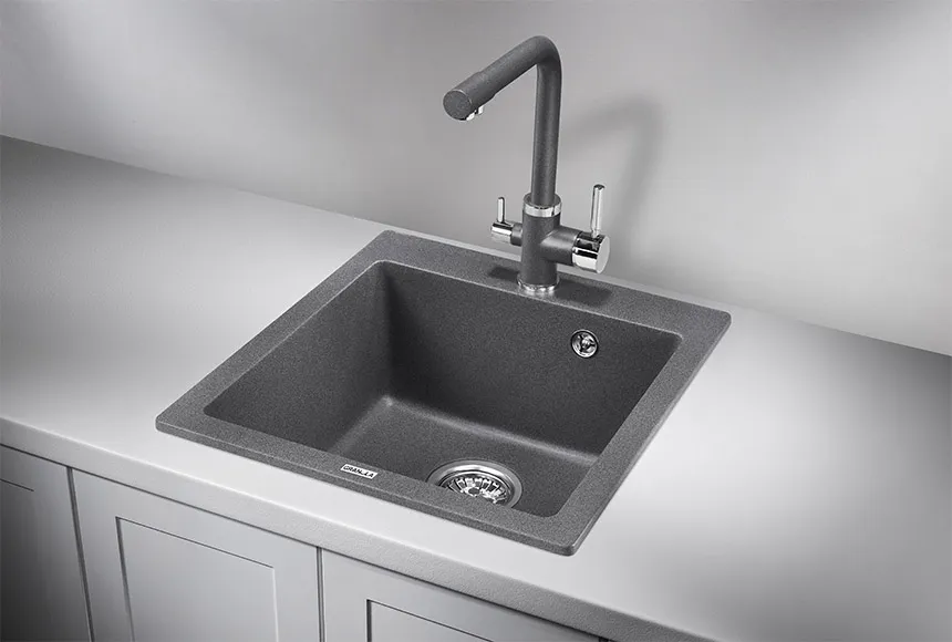 4651, ГРАФИТ (ЧЁРНО-СЕРЫЙ), кухонная мойка, кварц GRANULA 4651-ST95
