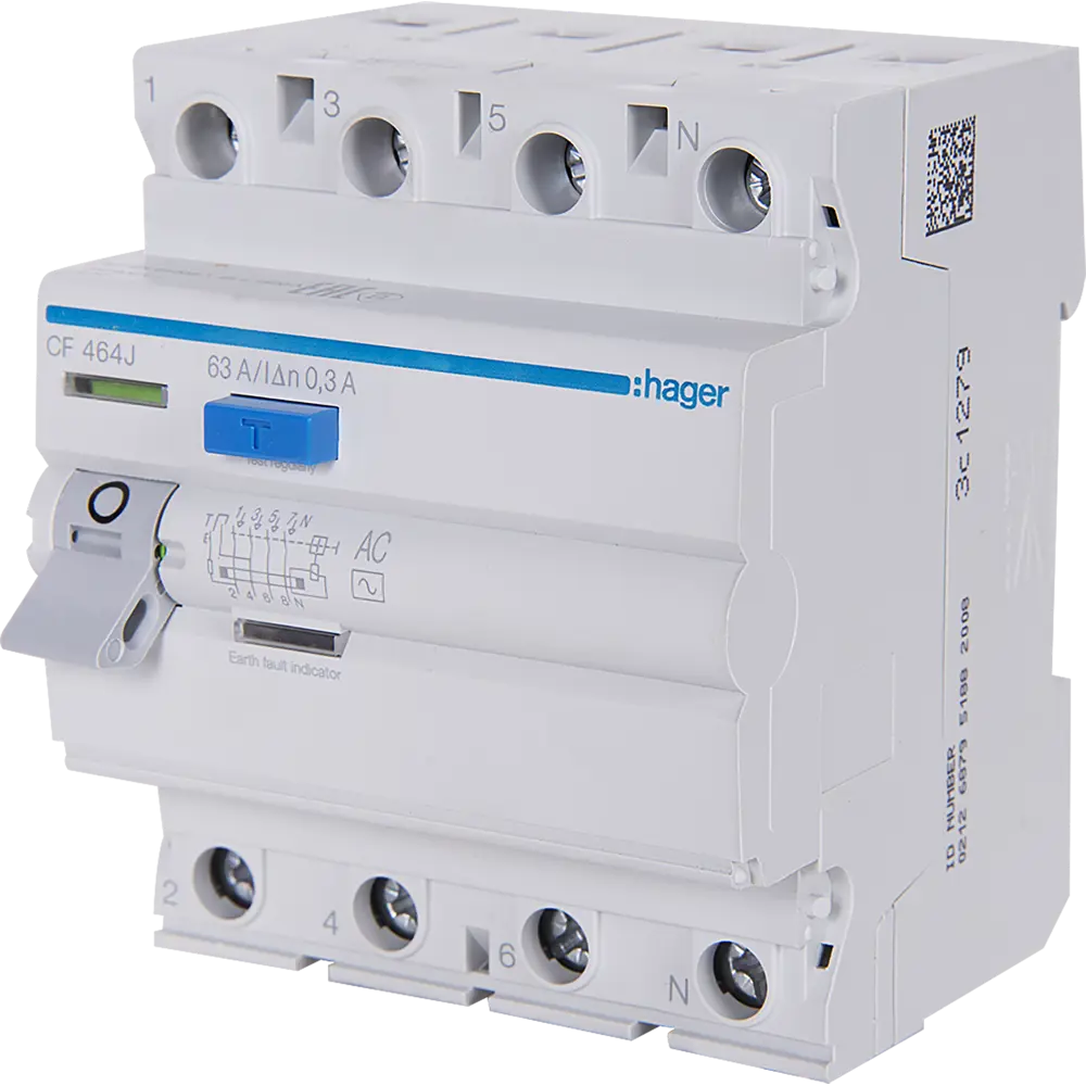УЗО Hager CF464J 3P N 63 A 300 мА 6 кА AC STLM-2175230