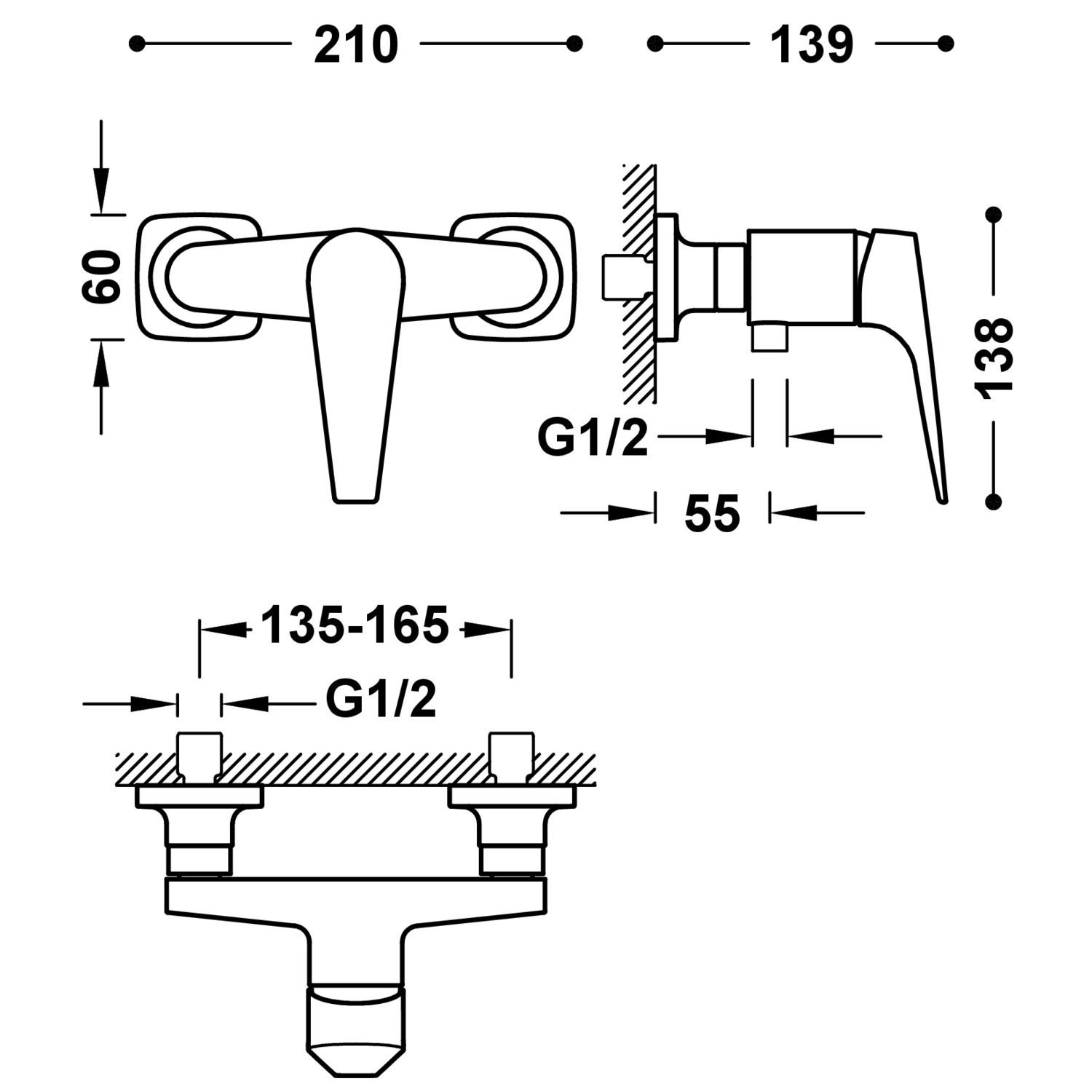 Настенный смеситель для душа CANIGÓ PLUS с одной ручкой -21816701 TRES Canigo - Вид №1