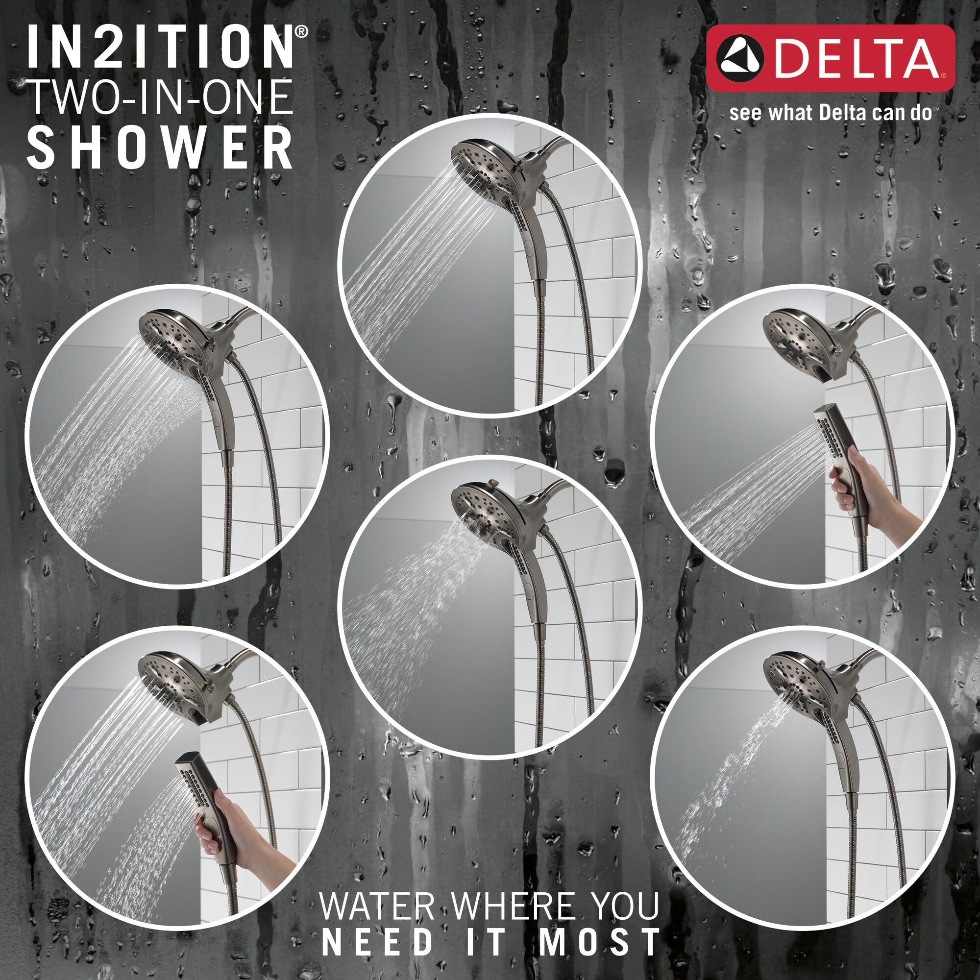 58620-KS25-PK In2ition® H2Okinetic® Душ два в одном с 5 настройками Delta Faucet Universal Showering Черный нержавеющий  - Вид №3