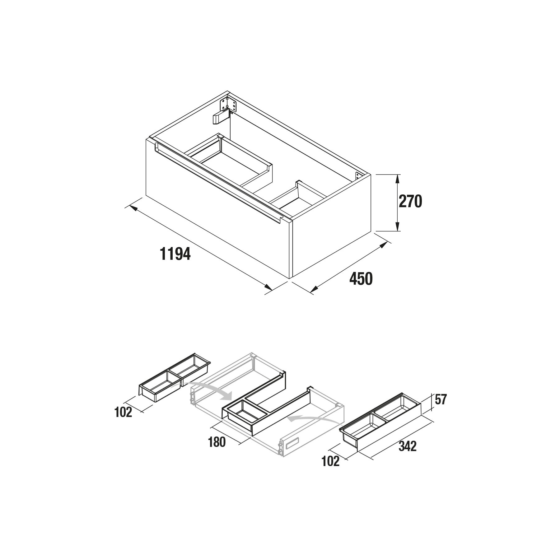 26661 SALGAR Мебель для умывальника MONTERREY 1200 1 металлический ящик GLOSS GREY 1197 x 270 x 450 мм Глянцевый серый  - Вид №1