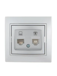 MIRA Розетка компьютер + телефон (RJ45 Cat 5e+RJ11) серебро