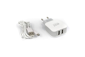 17858605 Сетевое зарядное устройство 2хUSB-А, 2.1А + кабель AM-microBM 1 м, белый, 23750-ZL-720MW BYZ