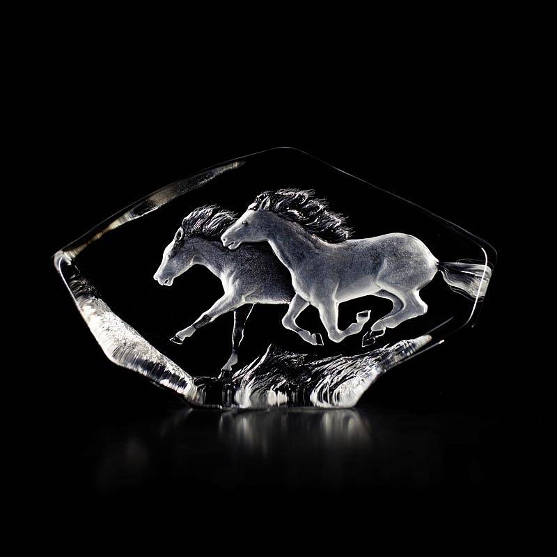 33716 Скульптура из прозрачного хрусталя "Лошади", 180/105 мм. Maleras 