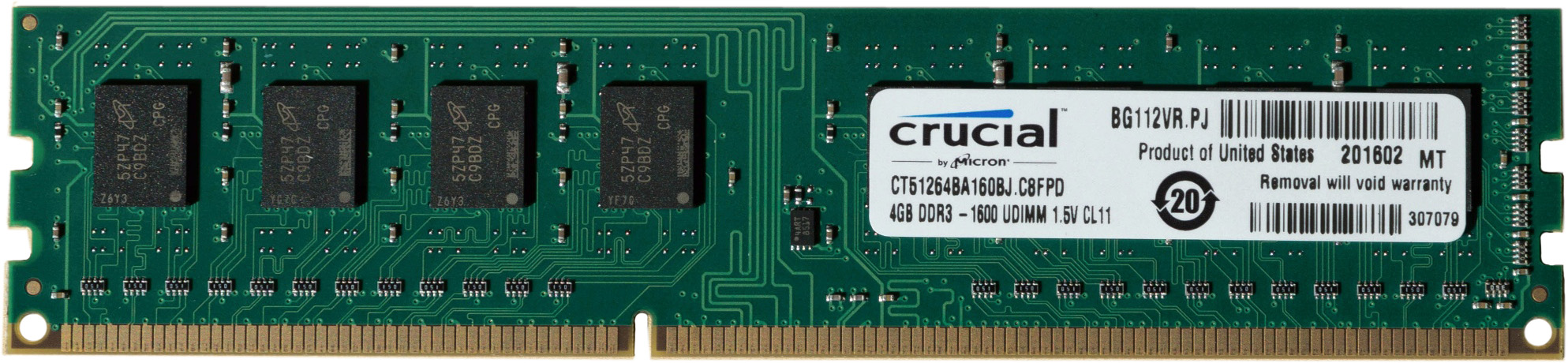 CT51264BA160B 4gb ddr3 1600 mt/s (pc3-12800) cl11 unbuffered udimm 240pin Crucial Santreyd 