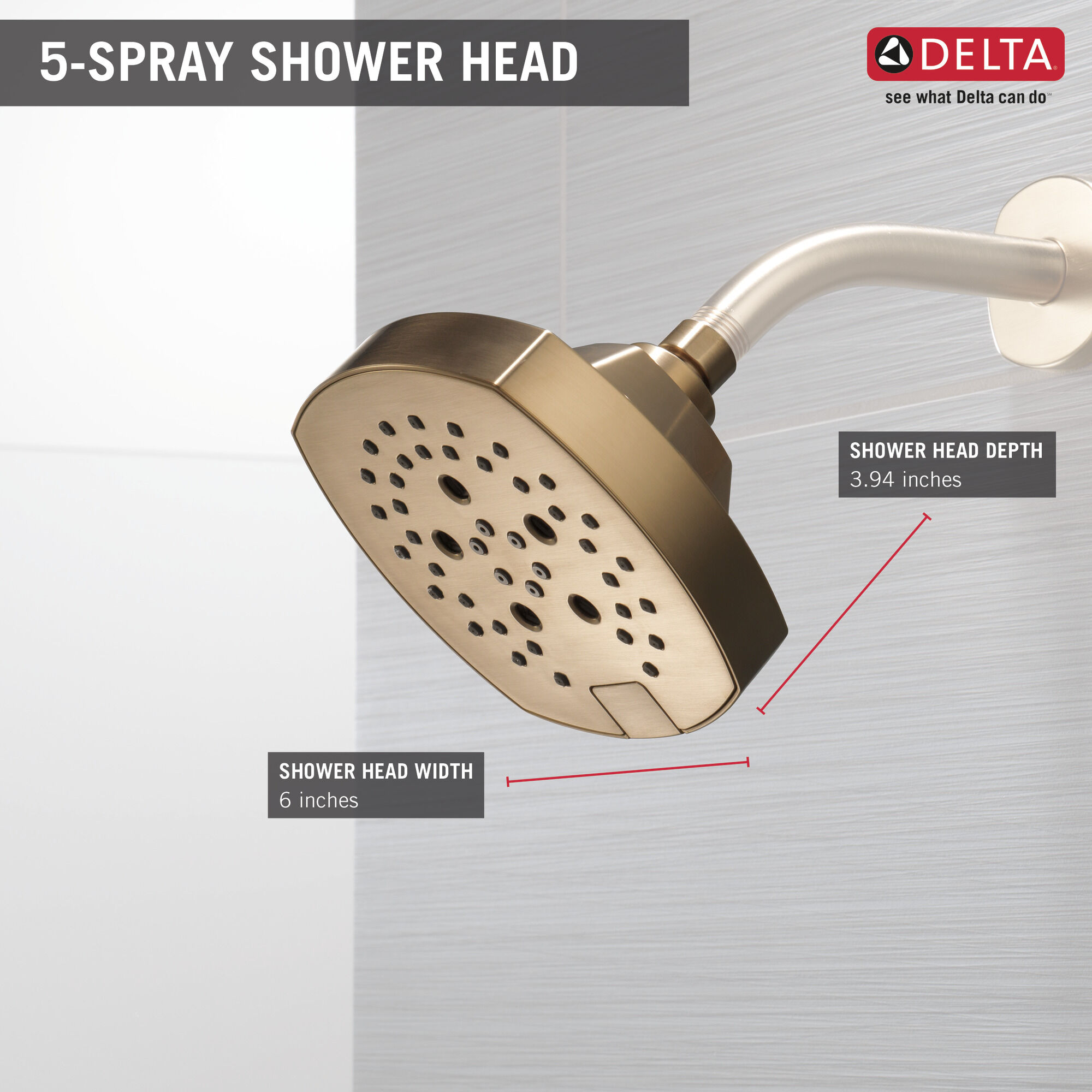 52663-CZ Насадка для душа H2Okinetic с 5 настройками Delta Faucet Universal Showering Шампанское бронза  - Вид №6