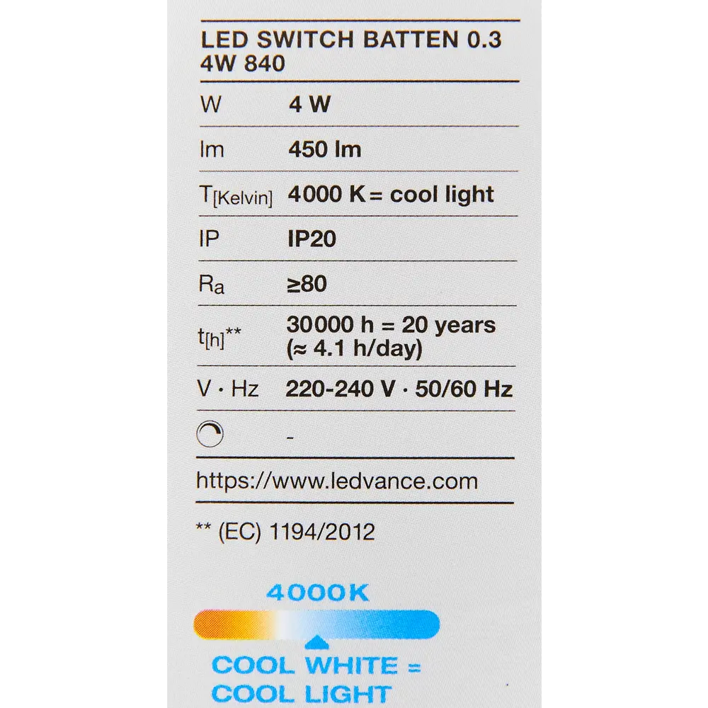 Светильник линейный светодиодный Ledvance LED Switch Batten 313 мм 4 Вт холодный белый свет STLM-2151740 - Вид №5