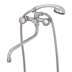Смеситель для ванны Киров двухвентильный с лейкой и шлангом цвет хром