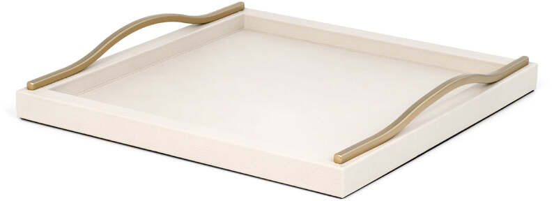 Поднос Onda - 50x37 см / металлическая отделка_вороненая латунь / зерненая кожа_серо-коричневый