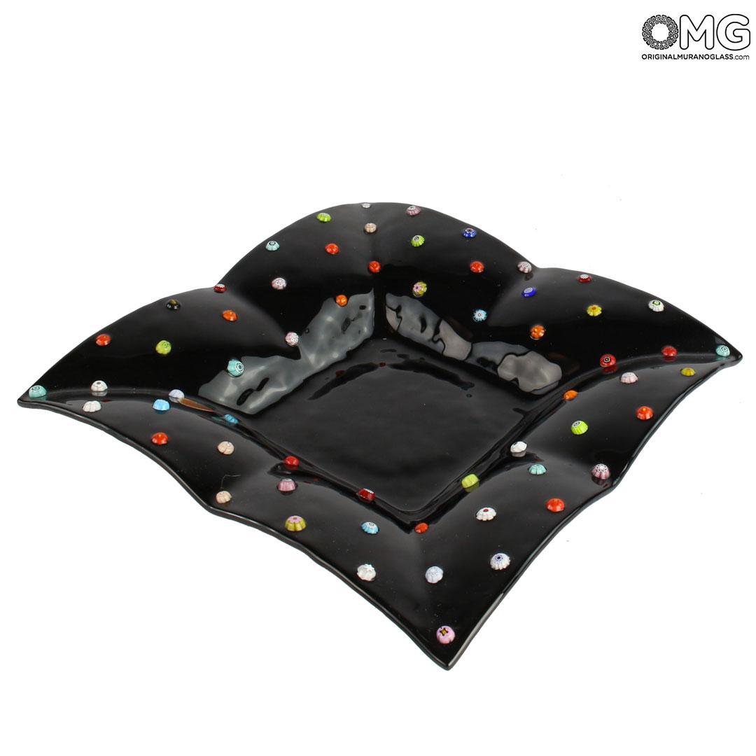 4379 ORIGINALMURANOGLASS Квадратное блюдце для мелочей Флай - чёрное - муранское стекло OMG 22 см  - Вид №1