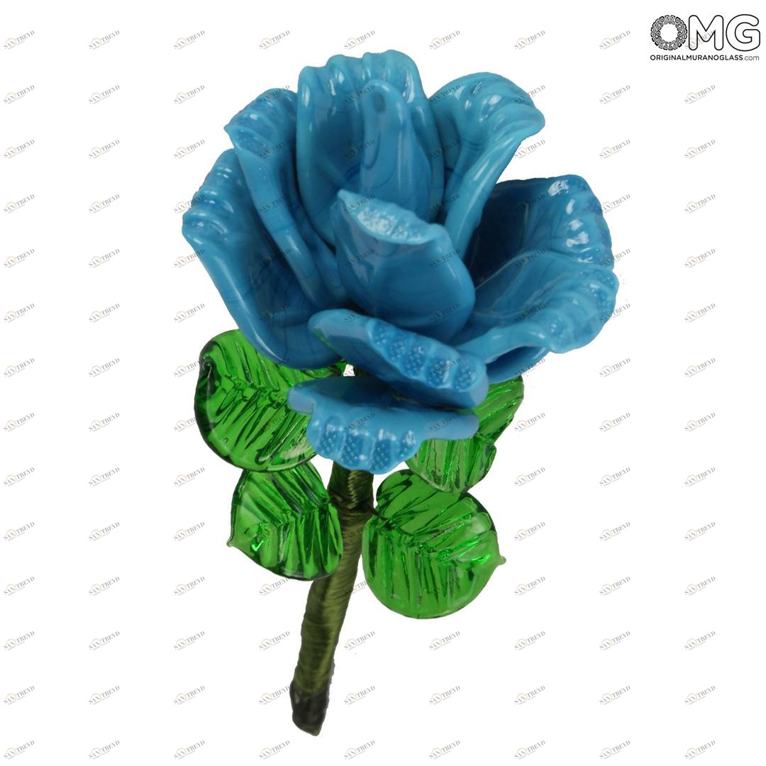 4274 ORIGINALMURANOGLASS Декоративная синяя роза - муранское стекло OMG 15 см 