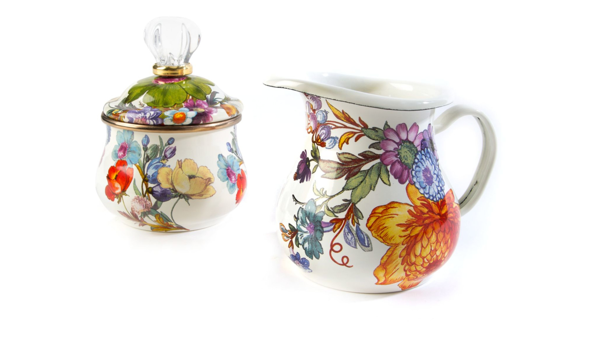 10654531 Mackenzie-Childs Сахарница с крышкой (белая) Flower Market Сталь  - Вид №1