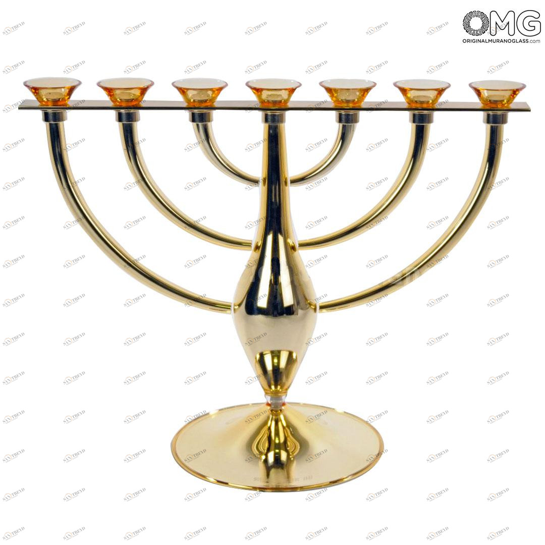 230 ORIGINALMURANOGLASS Подсвечник золотая еврейская Менора - муранское стекло OMG  см 