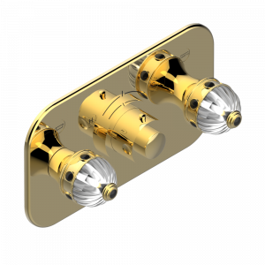 A1M-5401BEH Накладка с ручкой регулировки температуры и двумя маховиками для термостатического смесителя с горизонтальной установкой Thg-paris Amboise c чёрным ониксом Золото