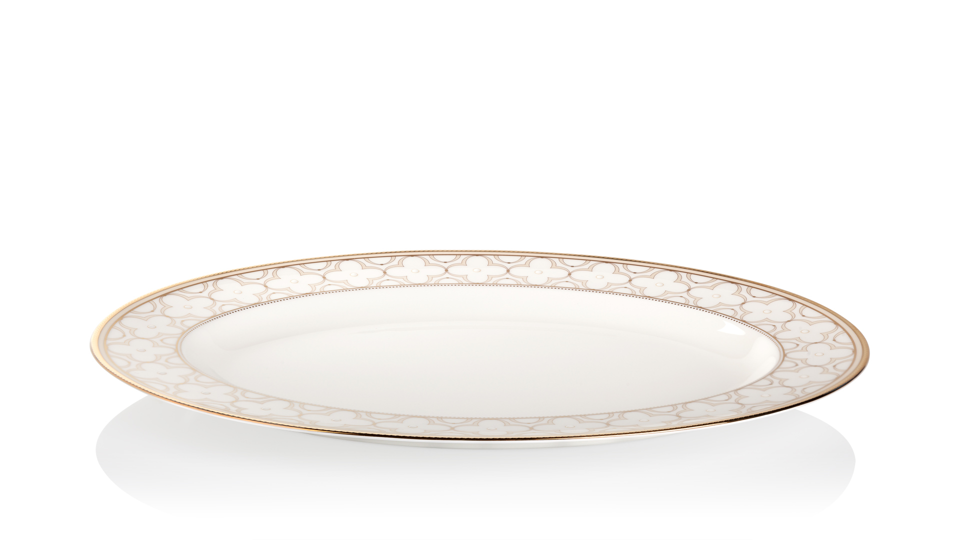 10628674 Noritake Блюдо овальное Noritake "Трефолио,золотой кант" 37см Фарфор костяной  - Вид №1