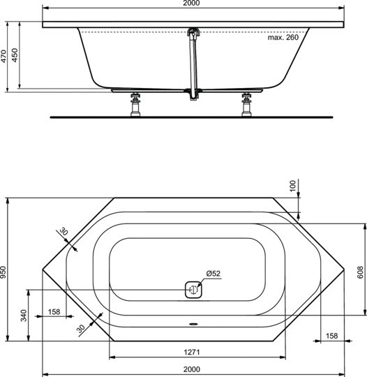 K747001 Шестиугольная встраиваемая акриловая ванна 200X100 см Ideal Standard TONIC II - Вид №2