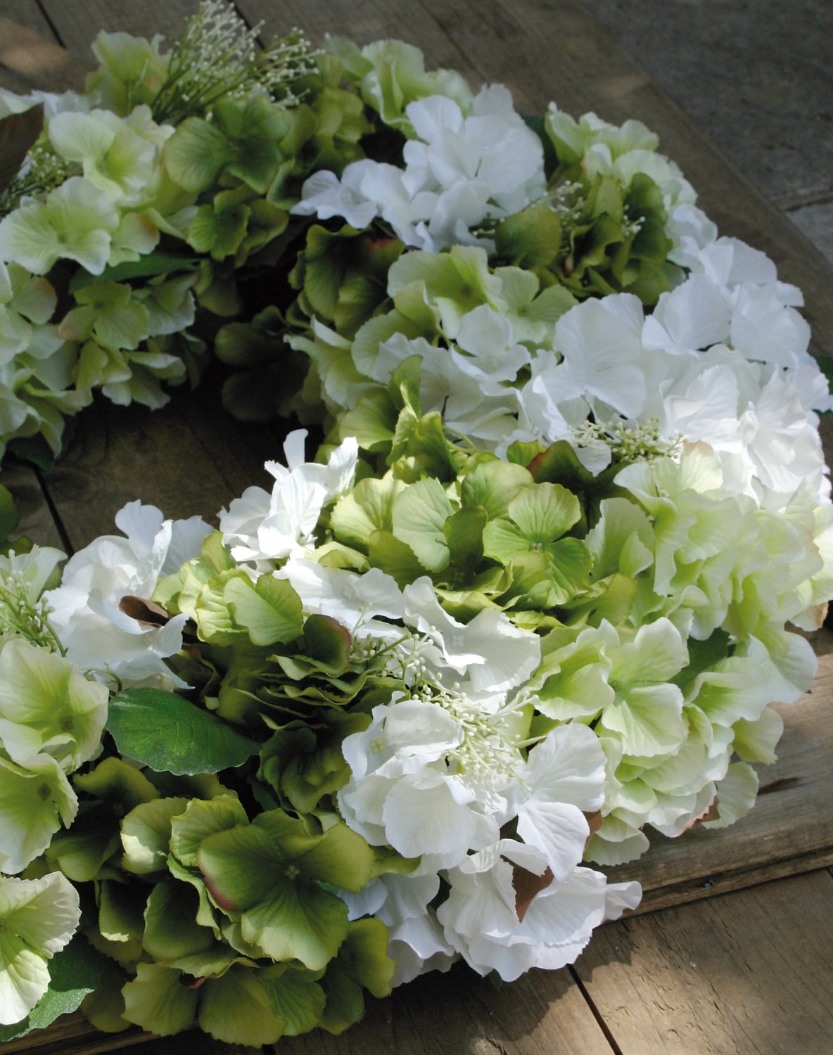 2672 788 a3 Искусственный венок из гортензии, Ø 60 см, бежево-зеленый H-andreas  - Вид №2