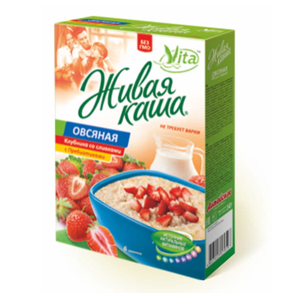 Живая каша овсяная клубника со сливками Vita 210 г Santreyd 13061 - Вид №1