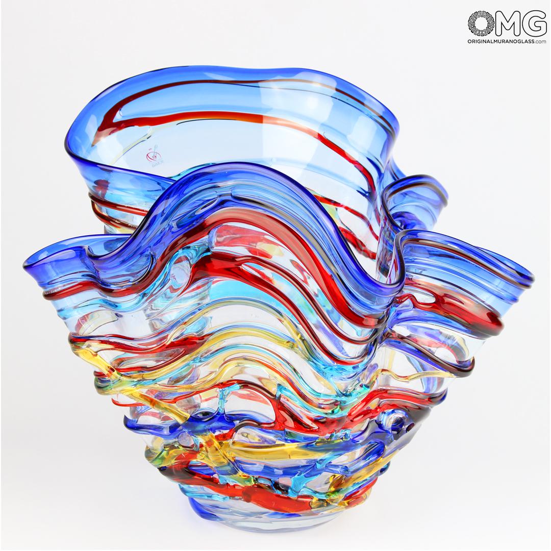 3138 ORIGINALMURANOGLASS Чаша Арлекино- голубая- Original Murano Glass OMG 30 см  - Вид №1