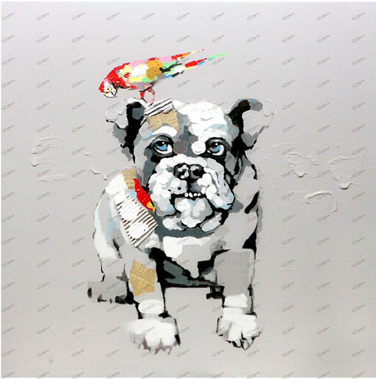 Картина на холсте 100х100 см "Собака и попугай" EVENHOME КАРТИНЫ МАСЛОМ 129821 Бежевый;коричневый 