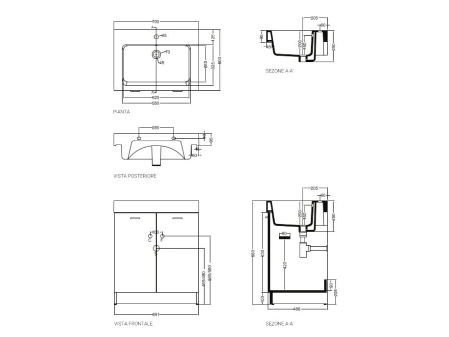Меламиновая напольная раковина со встроенной раковиной COLAVENE Alaqua ARCH-00031326 - Вид №3