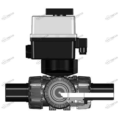 SANIT 527454030115020 3-ходовой шаровой кран ТКД, ПП, д 20 - 63 г, ПЭ Л.С. гнездо, Т отверстия 