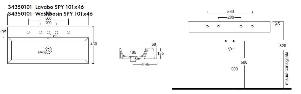 Керамическая прямоугольная столешница для мытья рук Alice Ceramica Шпион ARCH-00126165 - Вид №41