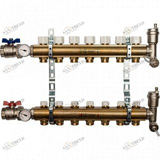 Распределительный коллектор из латуни STOUT 1" х 3/4" х 7 выходов без расходомеров SMB0468000007