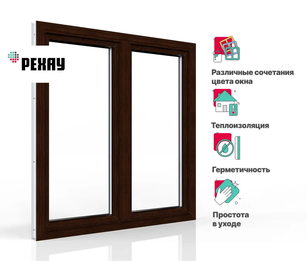91765697 Пластиковое окно ПВХ Рехау Blitz 1200x1500мм (ВхШ) двухстворчатое поворотно-откидное левое/правое темный дуб/белый STLM-0894906