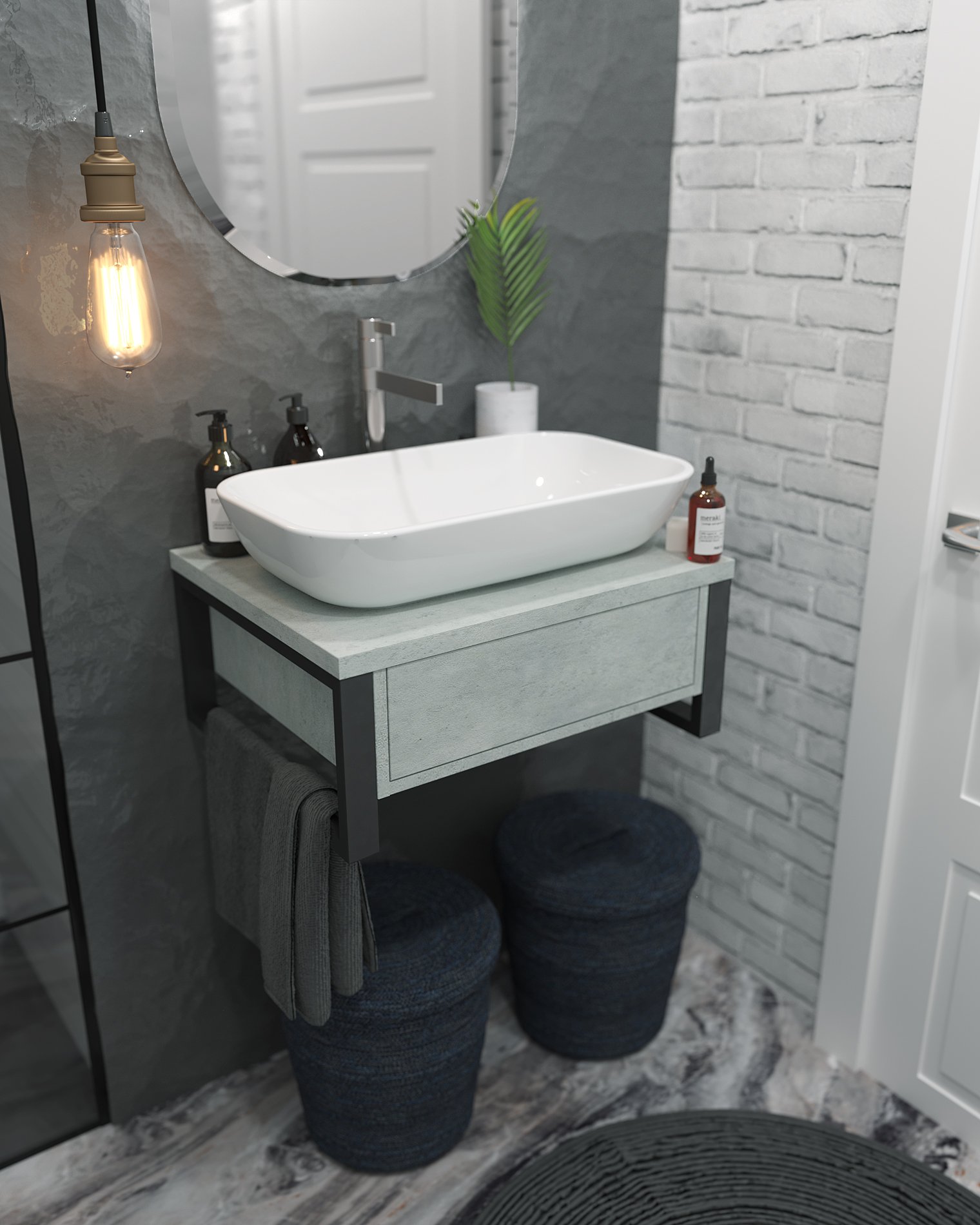 Тумба GRUNGE LOFT 60П 1в.я Бетон светлый 1 Marka Ц0000001582 - Вид №2