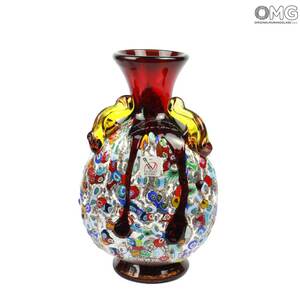 605 ORIGINALMURANOGLASS Ваза-сосуд Красная Муррина Murrina rossa - муранское стекло OMG 13 см